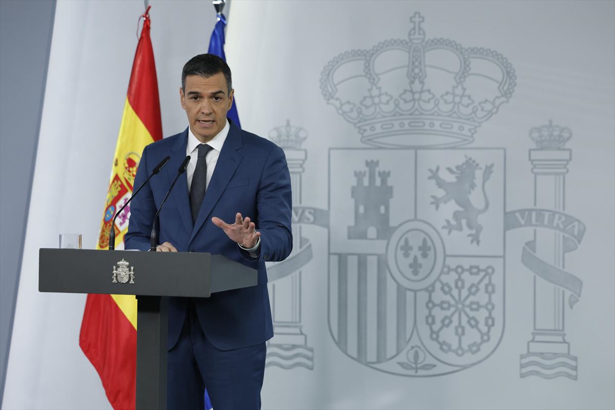 Pedro Sanchez, gaur, Moncloa jauregian egin duen agerraldian