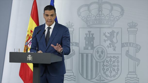 Pedro Sanchez, gaur, Moncloa jauregian egin duen agerraldian