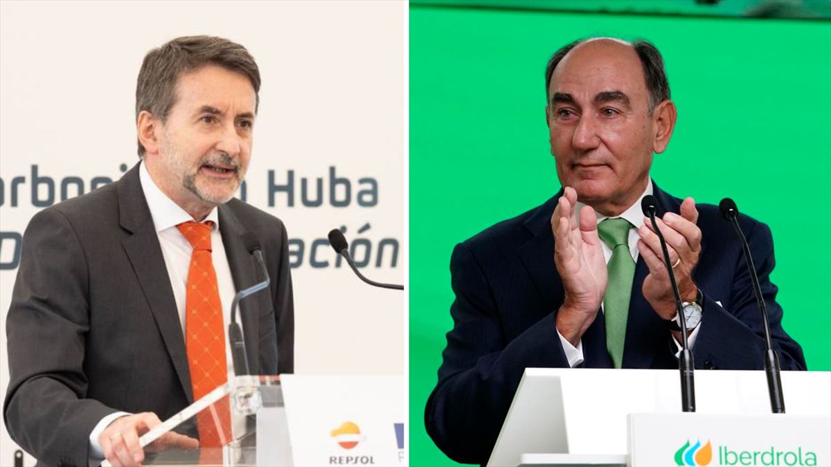 Imaz (consejero delegado de Repsol) y Galán (presidente de Iberdrola), en una foto de EITB Media.