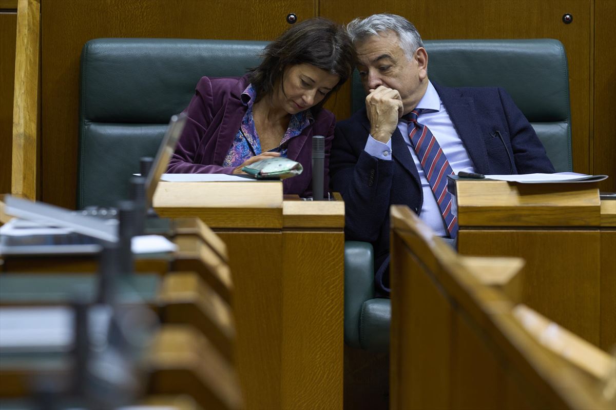 Laura Garrido y Javier de Andrés, este viernes, en el Parlamento Vasco. EFE. 