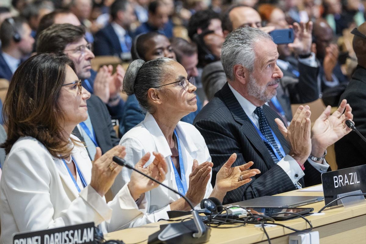 Aplausos ante el anuncio de acuerdo en la COP29 de Bakú. Foto: EFE