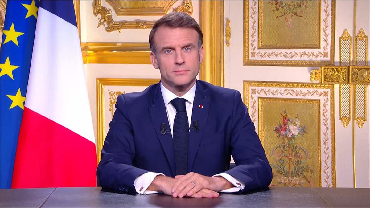 El presidente francés, Emmanuel Macron, en su alocución televisada de este jueves. Imagen: AFP