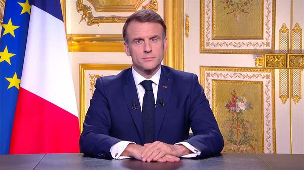 Emmanuel Macron Frantziako presidentea, gaur telebistan egindako agerraldian. Irudia: AFP