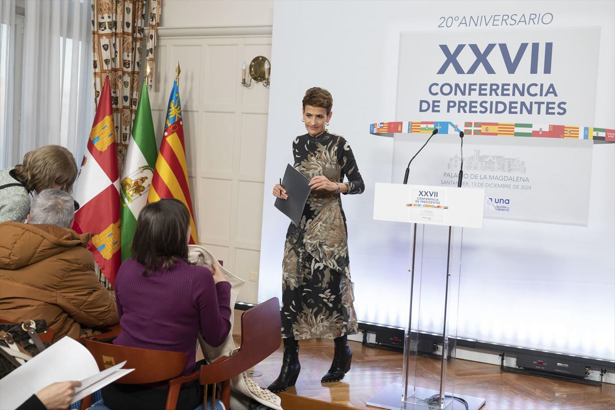 La presidenta del Gobierno de Navarra, María Chivite, en la Conferencia de Presidentes. Foto: EFE