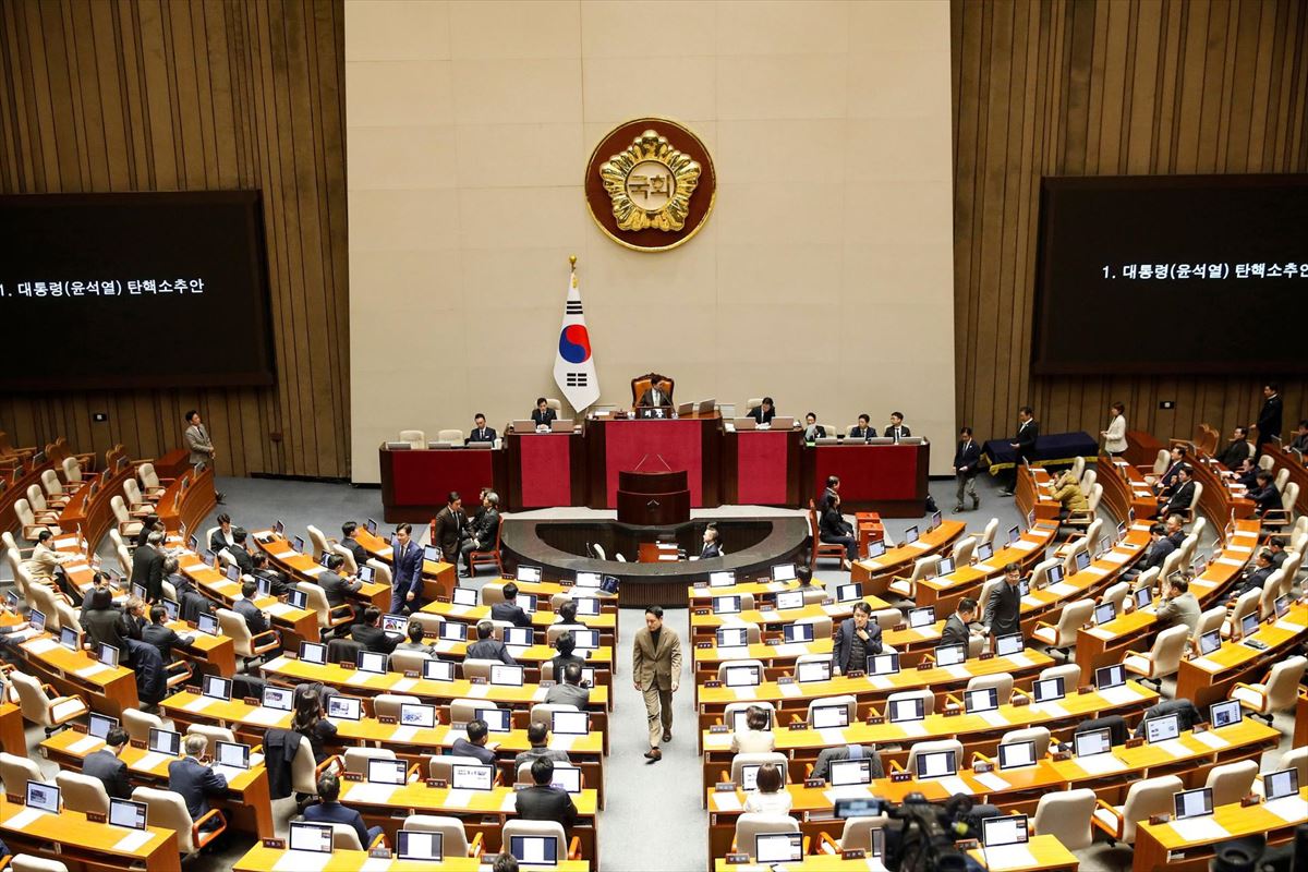 Imagen del Parlamento de Corea del Sur, en la sesión que ha destituido al presidente. Foto: EFE