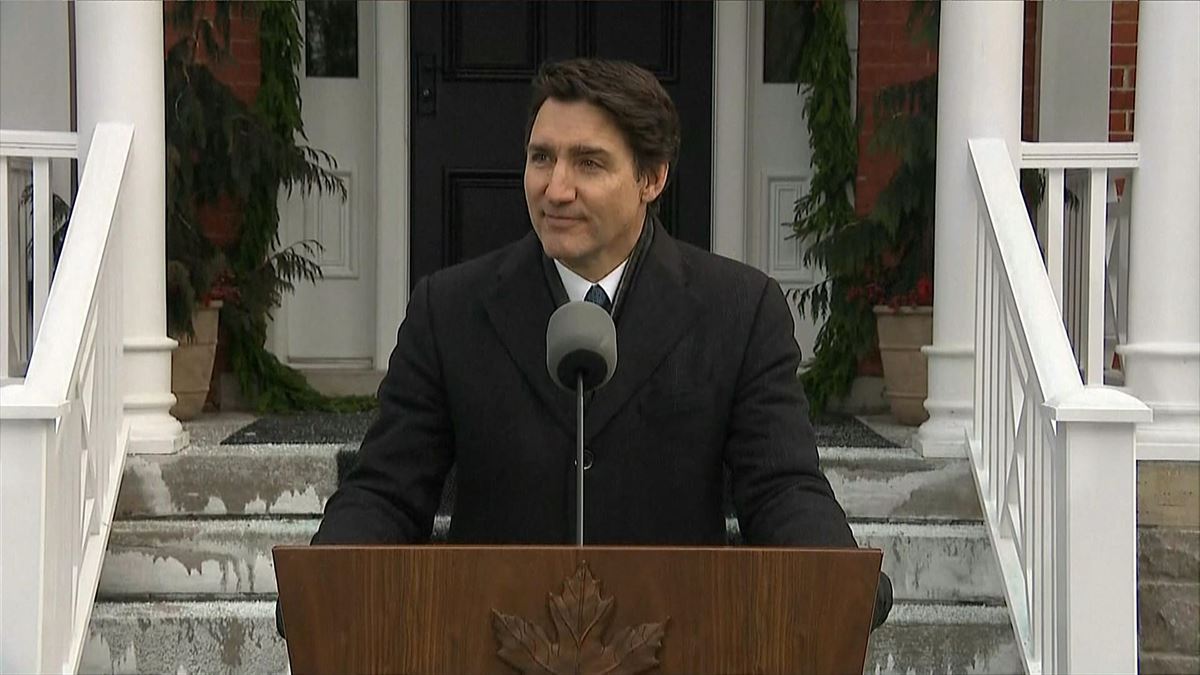 Justin Trudeau anunciando su dimisión. Captura de imagen de un vídeo de agencias.