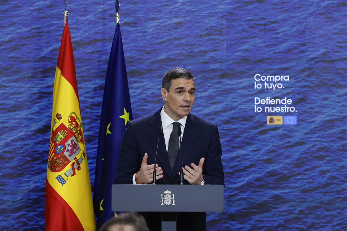 Pedro Sánchez, hoy, en la comparecencia realizada desde Moncloa