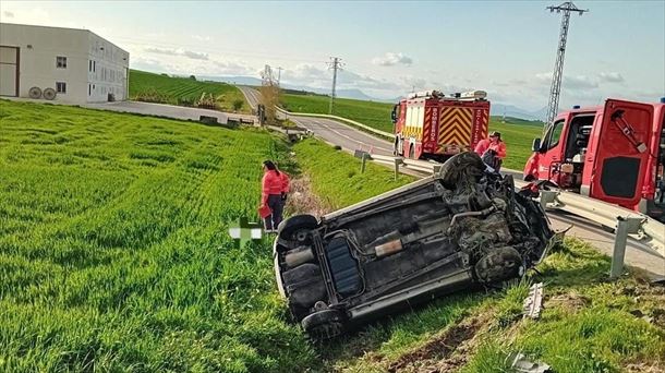 Istripua izan duen autoa Beriainen. Argazkia: Nafarroako Foruzaingoa