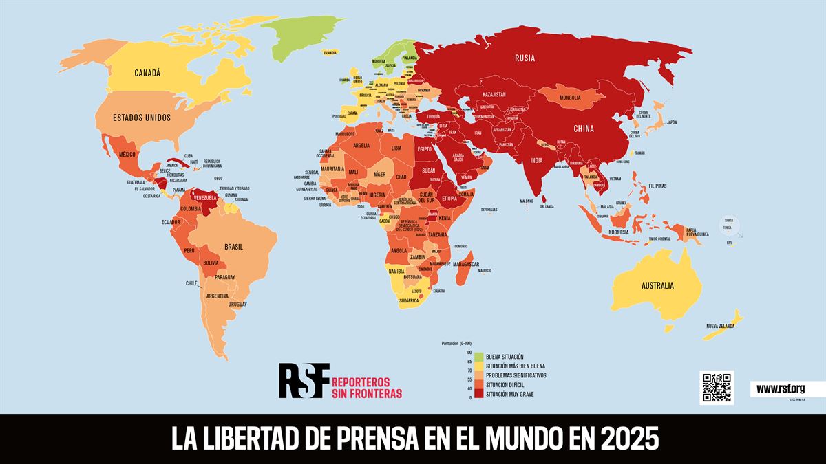 Mapa de la libertad de prensa en el mundo. Foto: RSF
