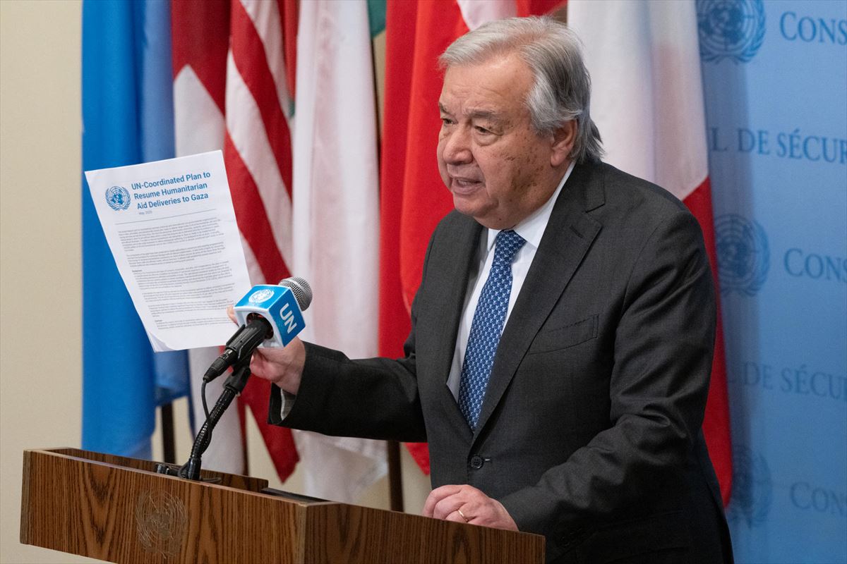 Antonio Guterres NBEko idazkari nagusia NBEren New Yorkeko egoitzan emandako prentsaurrekoan. Argazkia: EFE