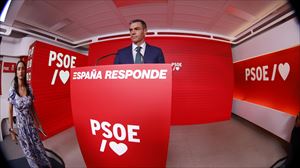 Pedro Sánchez, ayer, durante su comparecencia de prensa desde Ferraz