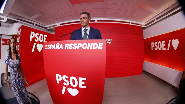Pedro Sánchez, ayer, durante su comparecencia de prensa desde Ferraz