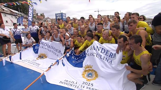Orio y Arraun Lagunak, ganadores de la Bandera de La Concha de 2025. Foto: EITB.