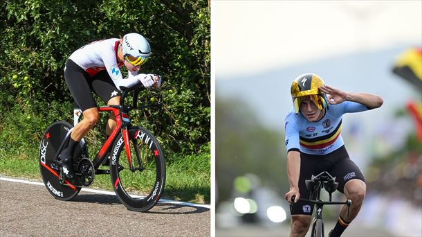 Reusser y Evenepoel han ganado la contrarreloj del Campeonato del Mundo. Fotos: Europa Press y EFE.
